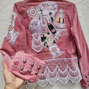Velvet Edwardian Jacket Rose Patchwork Crochet Magnolia Champagne Vintage Lace